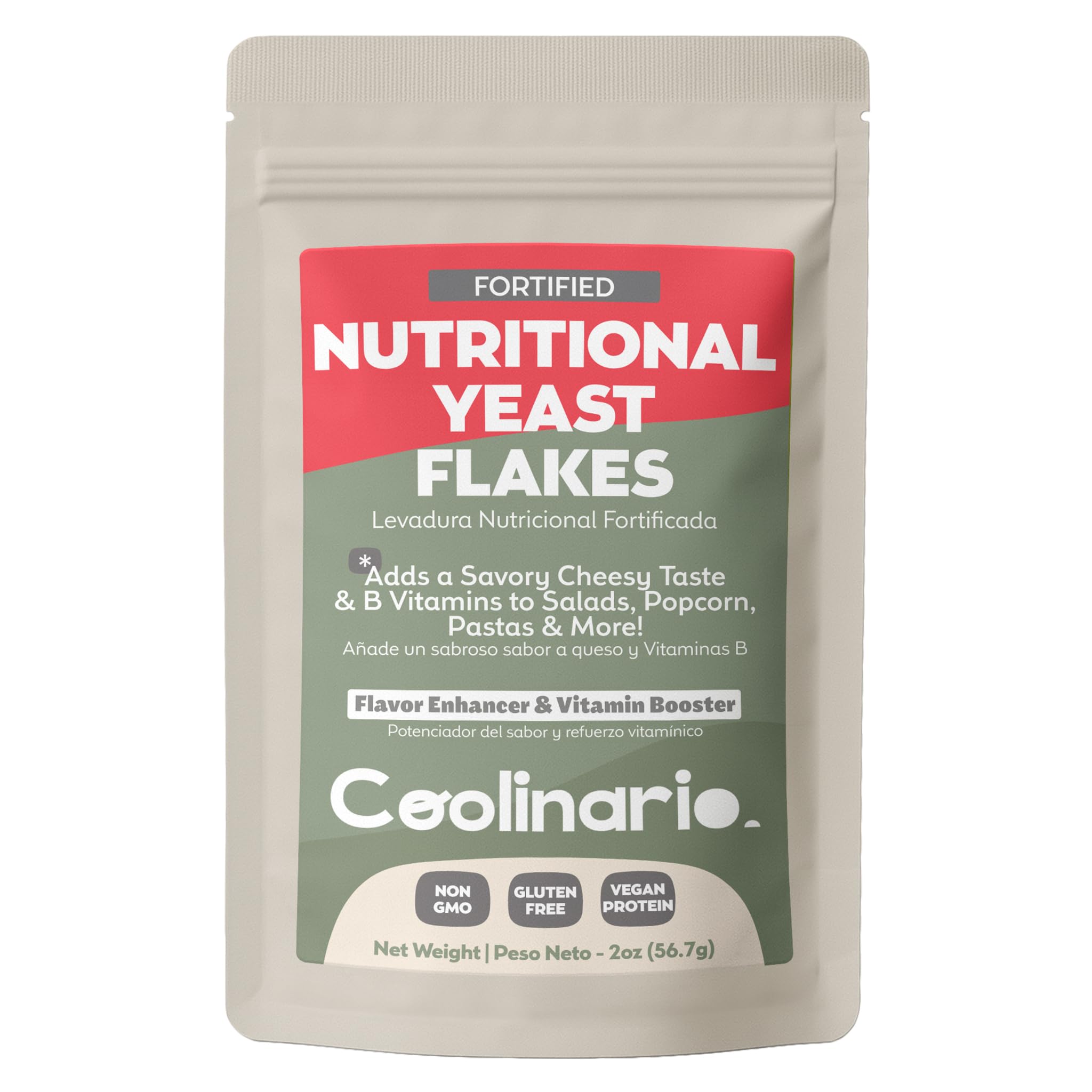 Coolinario Fortified Nutritional Yeast Flakes (2 Oz) Savory Cheese-Like Flavor for Vegan Cooking | Rich in B-Vitamins, Protein & Fiber | Ideal for