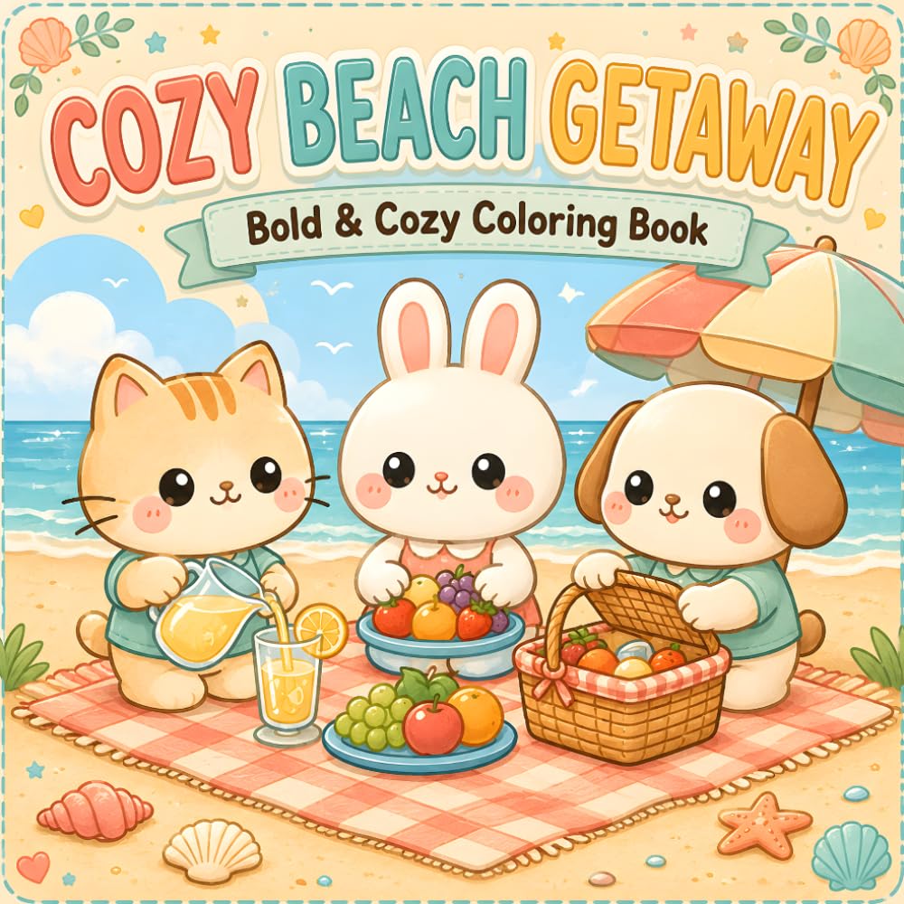 Cozy Beach Getaway: Bold & Cozy Coloring Book