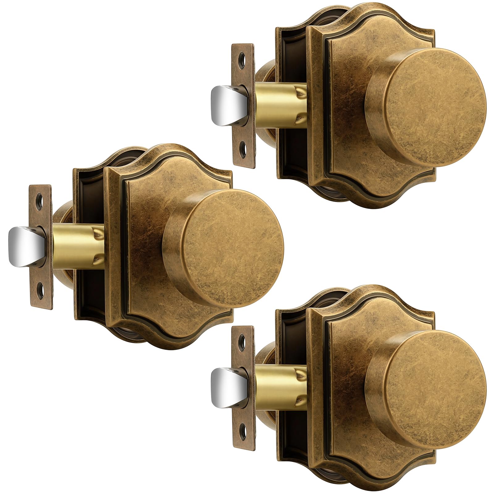 Antique Brass Door Knobs - Privacy & Push Button Lock -17