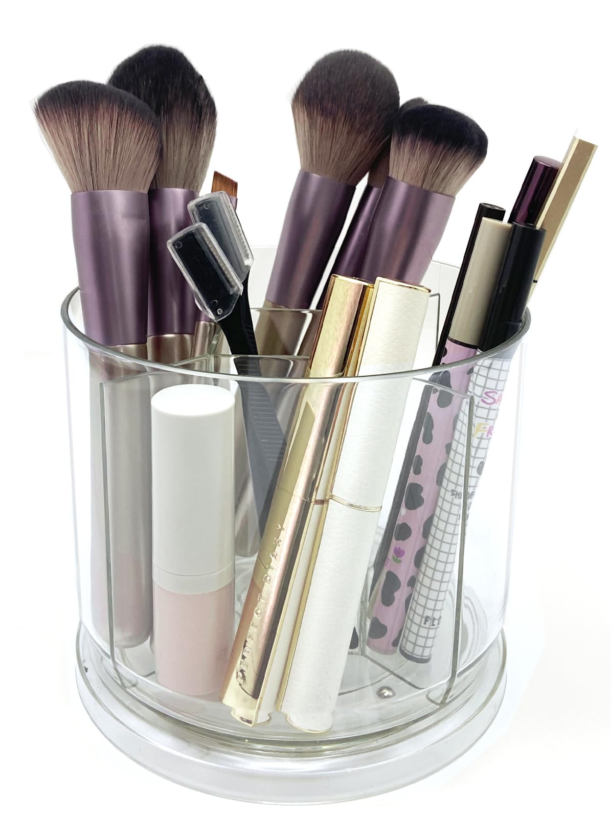 LOOENM Makeup Brush Holder 360 Rotating Makeup Brushes Organizer for Vanity, 5 Slots Makeup Organizers & Storage, Multi-Functional Pencil Pen Holder for Desk, Cosmetic Storage Container Cup (Clear)
