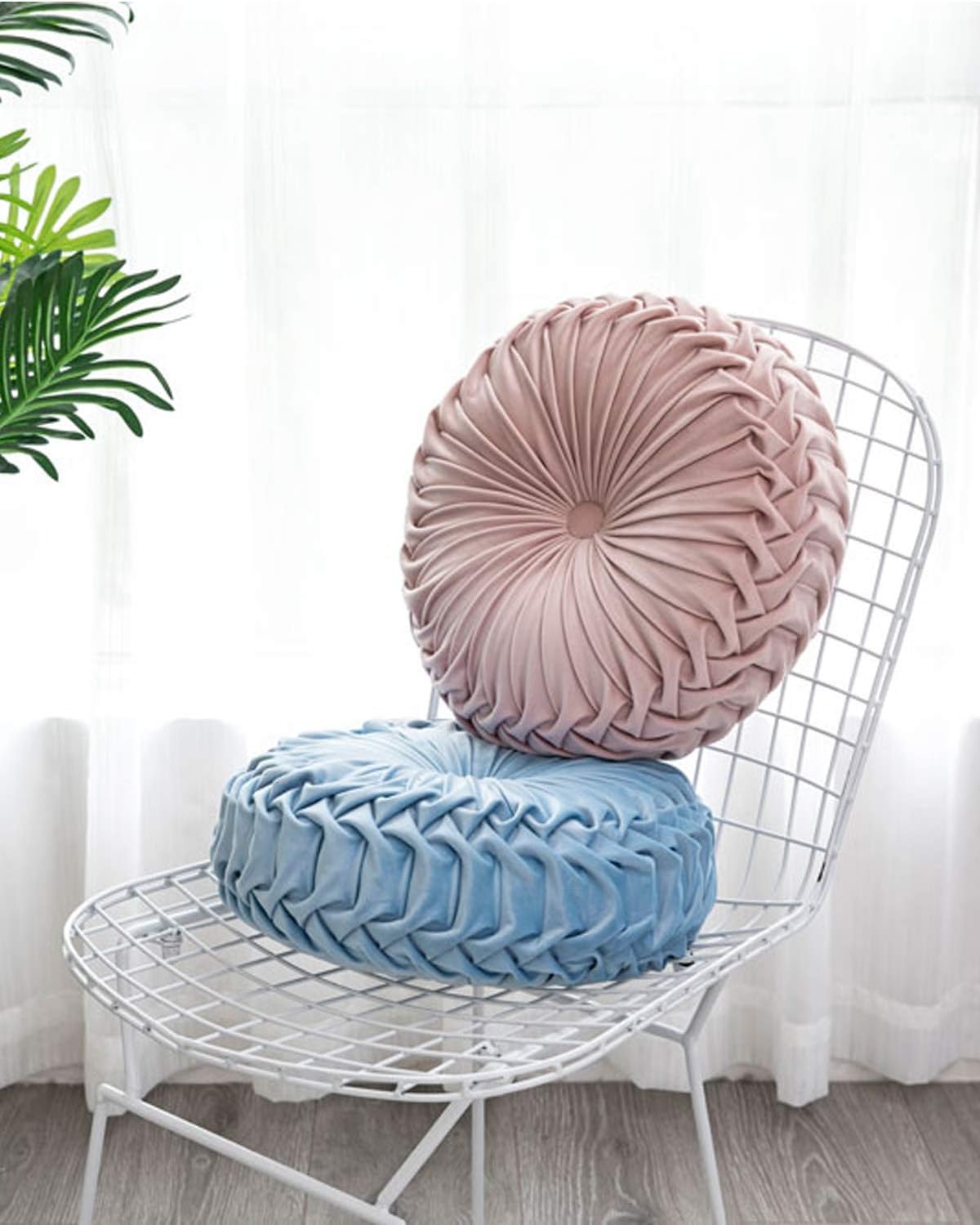 HLOVME Throw Pillow for Couch Decorative 3D Pumpkin Round Velvet Cushion for Sofa Bed Chair Floor 15"X15", Pink