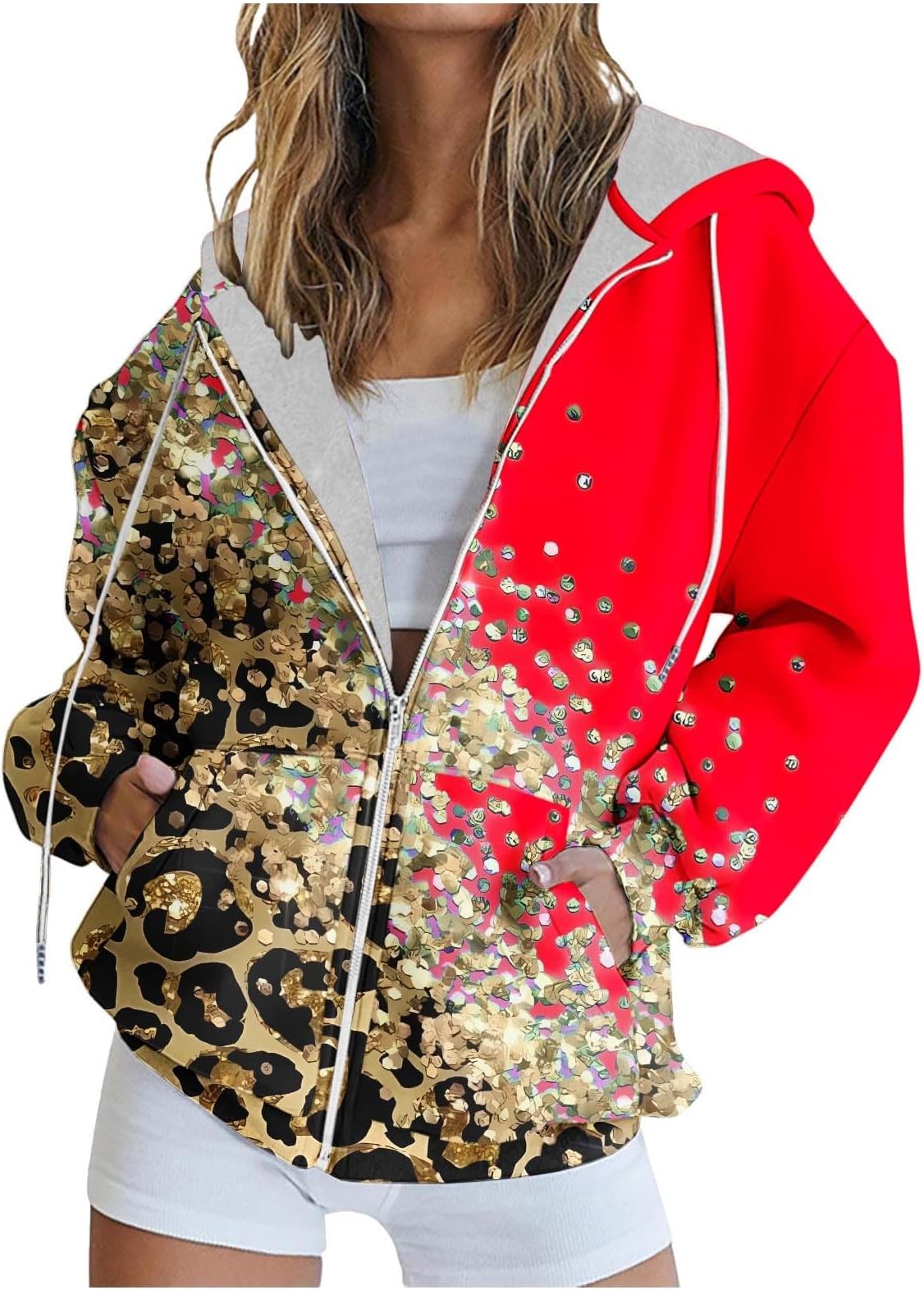 Womens Hoodie Sweatshirts Full Zip Up Drawstring Loose Sweatshirts With Pockets Long Sleeve Thin Casual Hooded Jackets Coat 2024 Fashion Fall Y2K Active Outfits