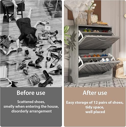 Miniatura 4 de AGOTENI Zapatero con 2 cajones abatibles, organizador de almacenamiento de zapatos con estante de 2 niveles para entrada, organizador de