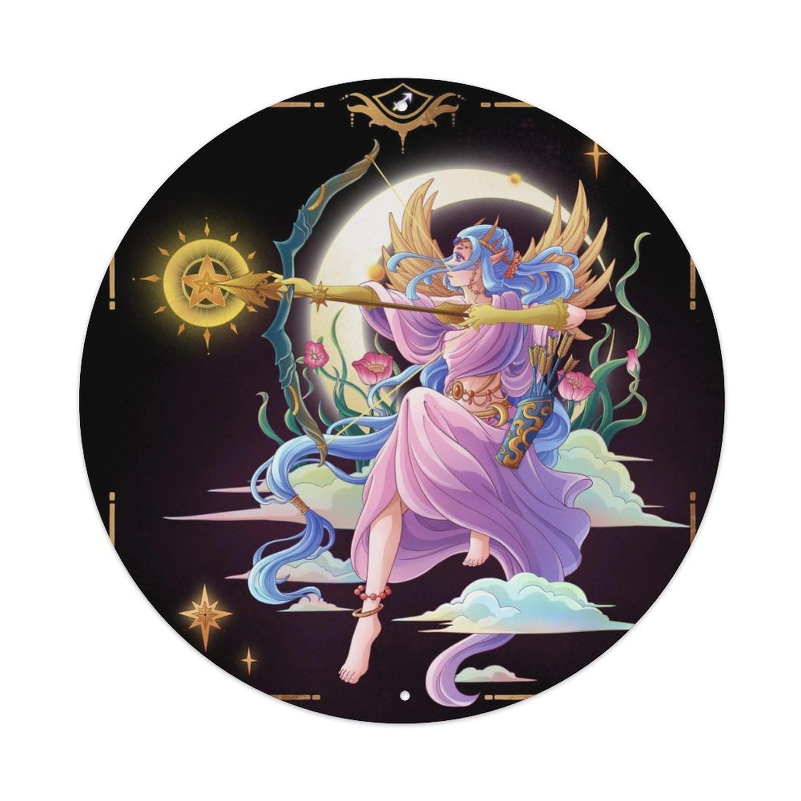 Twelve Zodiac Art Poster Sagittarius Vintage Metal Tin Sign Plaque Wall Decor for Cafe, Club, Garden Round Metal Poster 8x8Inch