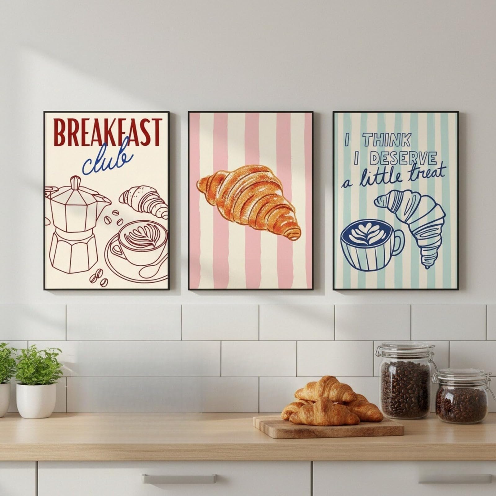 JORCEDI 3-piece Kitchen Poster Set, Vintage Kitchen Wall Art, Kitchen Aesthetic Decor, Coffee, Bread, for The Kitchen and Dining Room, Coffee, Bar Decor, Unframed (21x30cm,B)