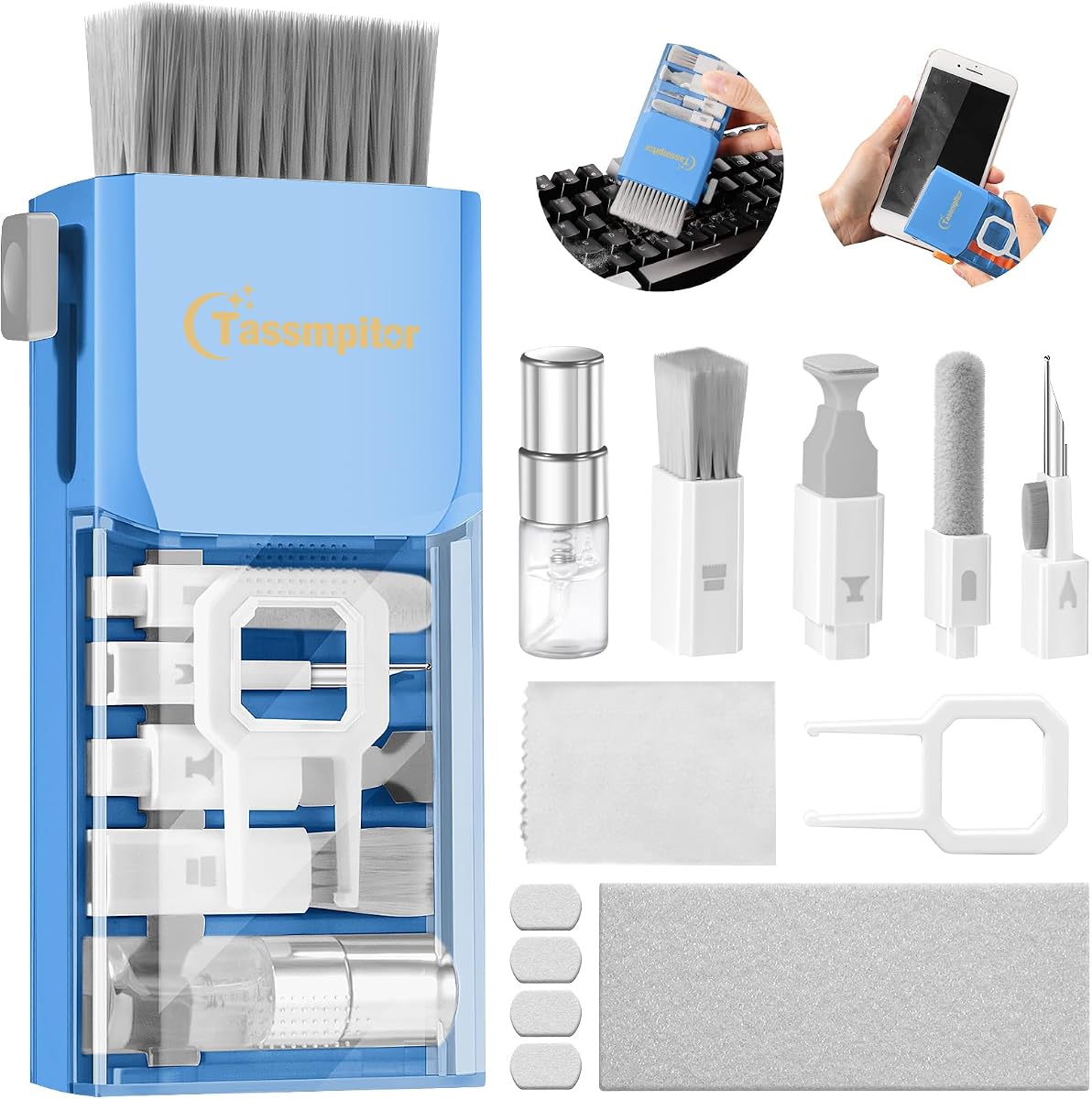 Kit de limpieza de teclado, limpiador de pantalla de computadora y computadora portátil todo en uno, SkyBlue | Limpiador electrónico multifunción, cepillo de cerdas suaves, pulverizador seguro para pantalla de ordenador, compacto, para MacBook, iPad, iPhone, auriculares