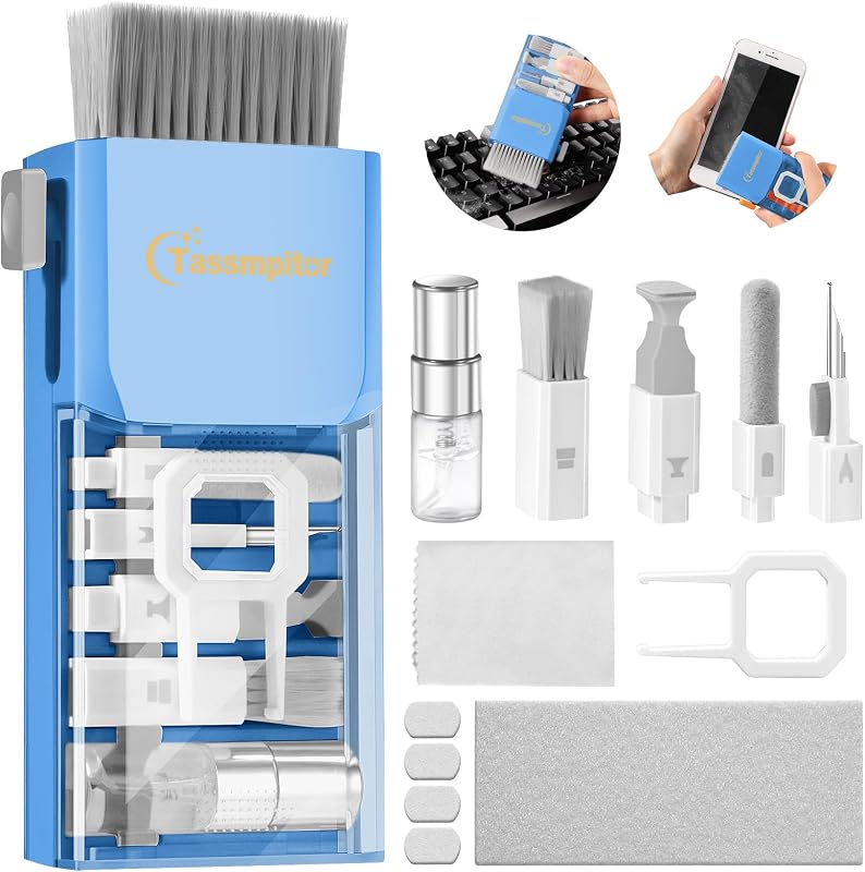 Kit de limpieza de teclado, limpiador de pantalla de computadora y computadora portátil todo en uno, SkyBlue | Limpiador electrónico multifunción, cepillo de cerdas suaves, pulverizador seguro para pantalla de computadora, compacto, para MacBook, iPad, iPhone, auriculares