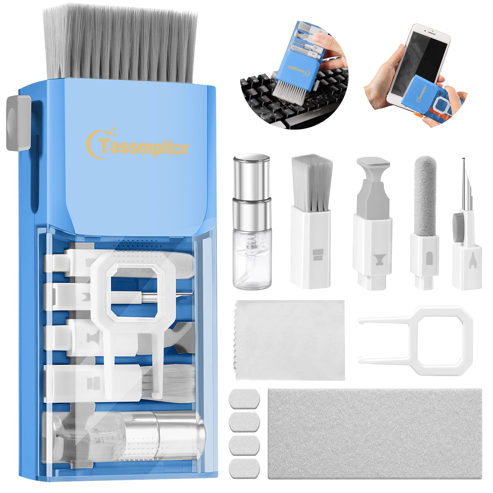 Tassmpitor Laptop Screen Keyboard Cleaner Kit, Electronics Cleaning Tool for iPad iPhone, Brush Tool for Tablet, Computer, PC Monitor, Camera Lens with Patent SkyBlue