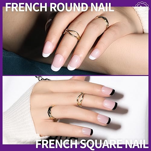 Miniatura 4 de Teenitor Uñas cortas a presión, kit de manicura de uñas francesas de 312 piezas, uñas postizas con diseño, uñas de punta francesa extra cortas