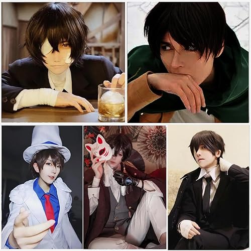 Miniatura 2 de COSPLAZA Peluca marrón para cosplay, corta, puntiaguda, esponjosa, resistente al calor, pelo sintético en capas, para hombres y mujeres, peluca de