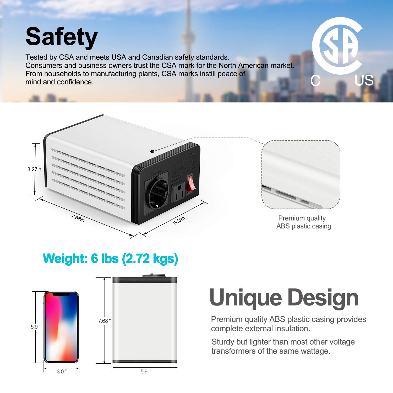 VZolution Step Up & Step Down Voltage Transformer for Any Appliance up to 500W, 110V 120V 220V 240V Converter 50/60 Hz, Re-settable Circuit Breaker Protection. : Electronics