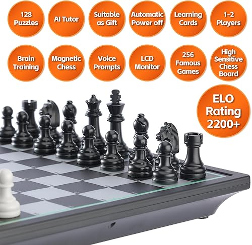 Miniatura 6 de Tablero de ajedrez electrónico avanzado, juego de ajedrez inteligente para computadora, aprendizaje de entrenador de voz AI para niños, ELO 2200+