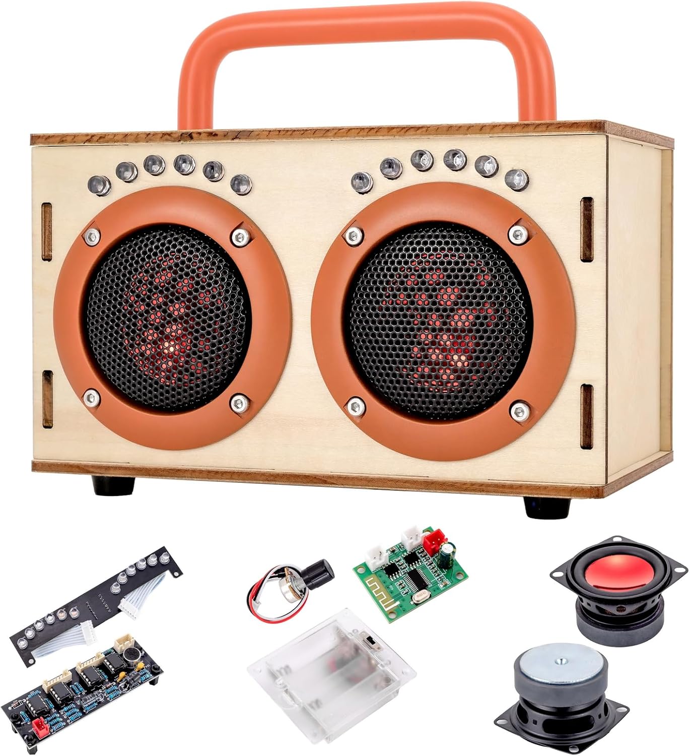 JIUWU STEM Science Toys for Boys Girls Age 8-12, DIY Bluetooth Speaker Kit No Soldering, Wooden Electronics Building Set with LED Light, Build Your Own STEM Gift for Teens Kids Birthday