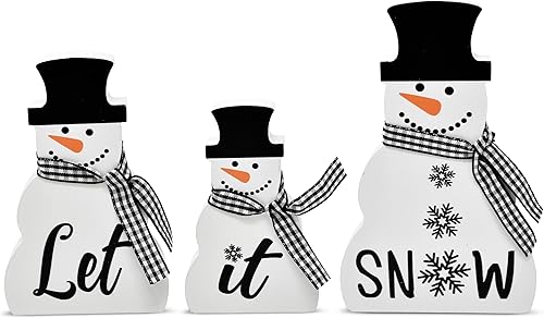 Miniatura 4 de 3 decoraciones de mesa de madera de muñeco de nieve de Navidad, bloque de centro de mesa, madera de día festivo, muñecos de nieve de invierno,
