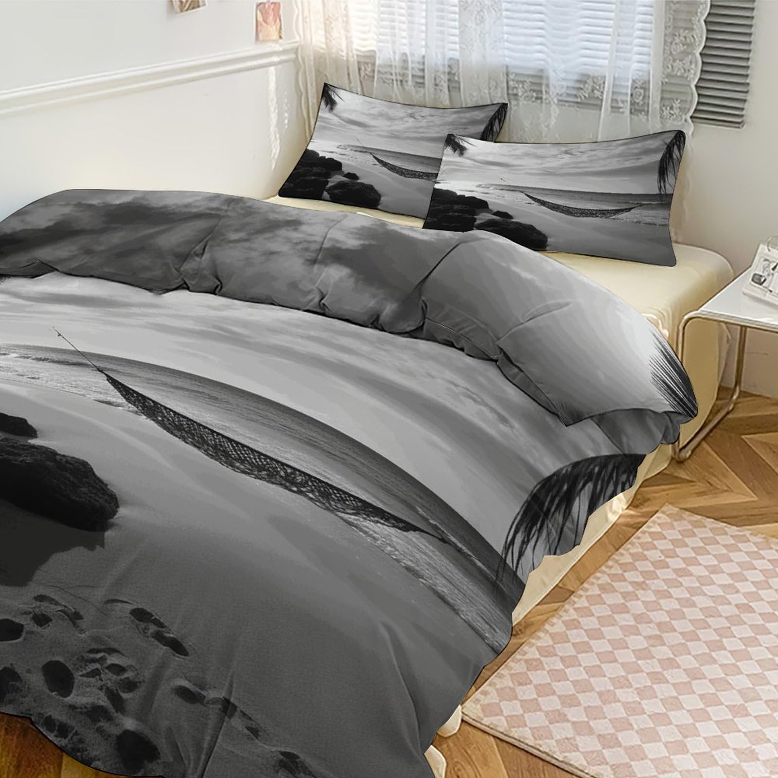 Parure de lit plage 3 pièces avec couette 218x178 cm et taies d'oreiller