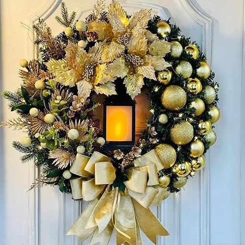 Miniatura 9 de Corona de Navidad con lámpara de aceite LED, funciona con pilas (no incluida), lazo rojo grande, adornos de bayas, decoración de puerta de Navidad