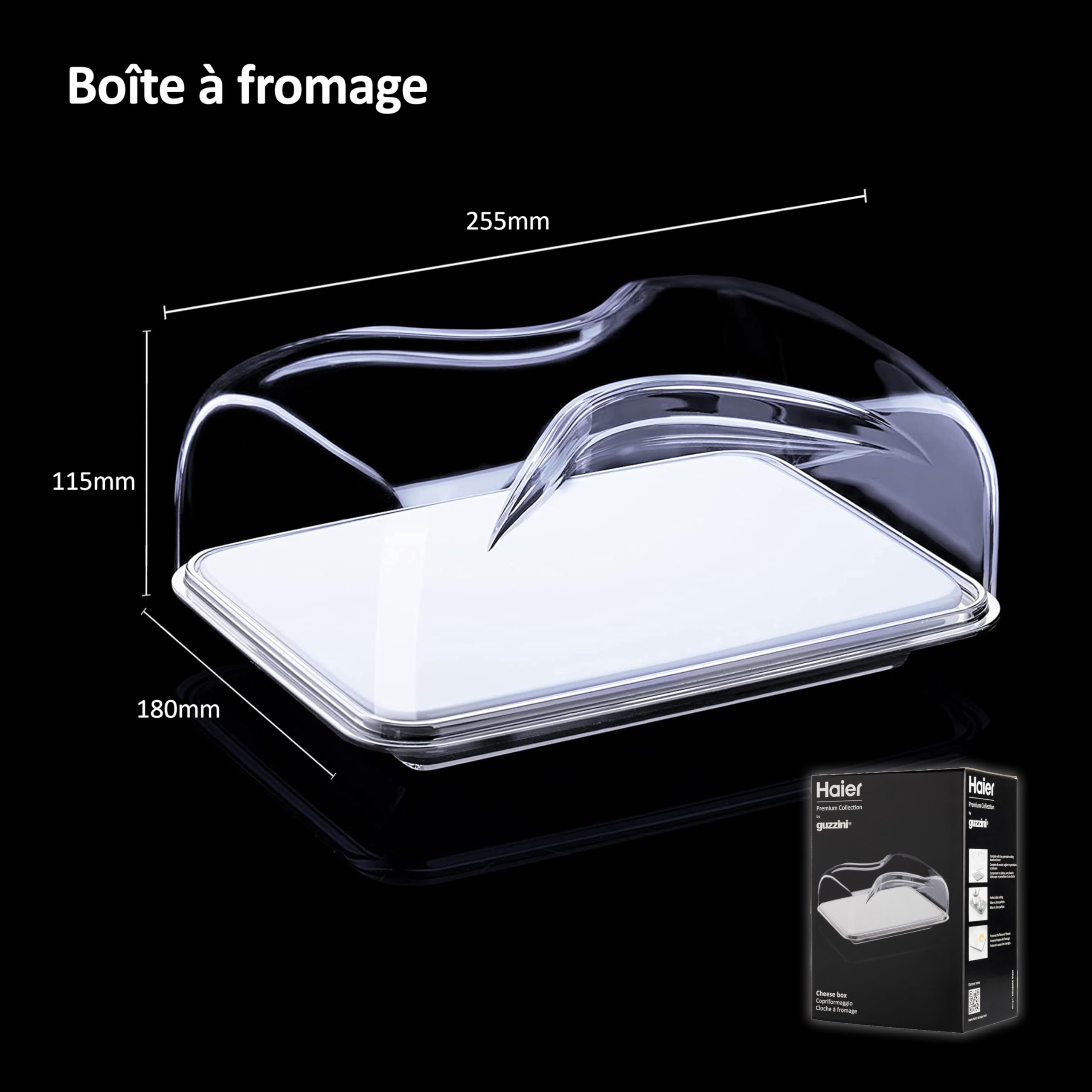 Haier HAGCB40 Boîte à Fromage - avec Plateau - Planche à Découper en Porcelaine et Couvercle - Rectangulaire - Élégante - 25,5x18x11,5 cm - Haier par Guzzini