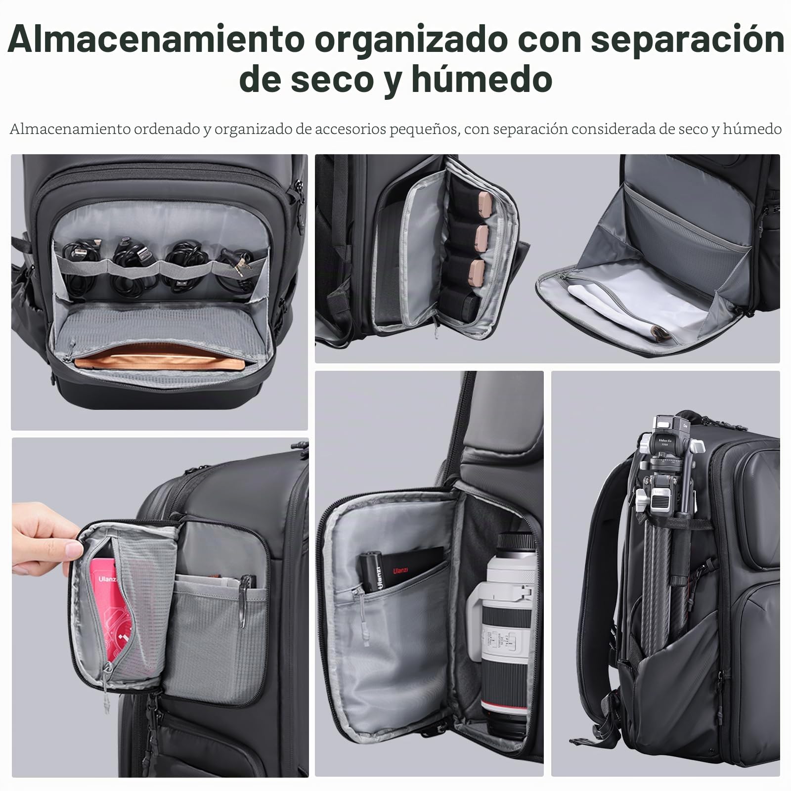 ULANZI BP10 Mochila Cámara Cáscara Dura, Bolsa de Cámara Impermeable Profesional Para Fotografía, Para Unisex Drone DSLR Cámara Sin Espejo Objetivo Trípode 17'', Portátil, Negro, 35L