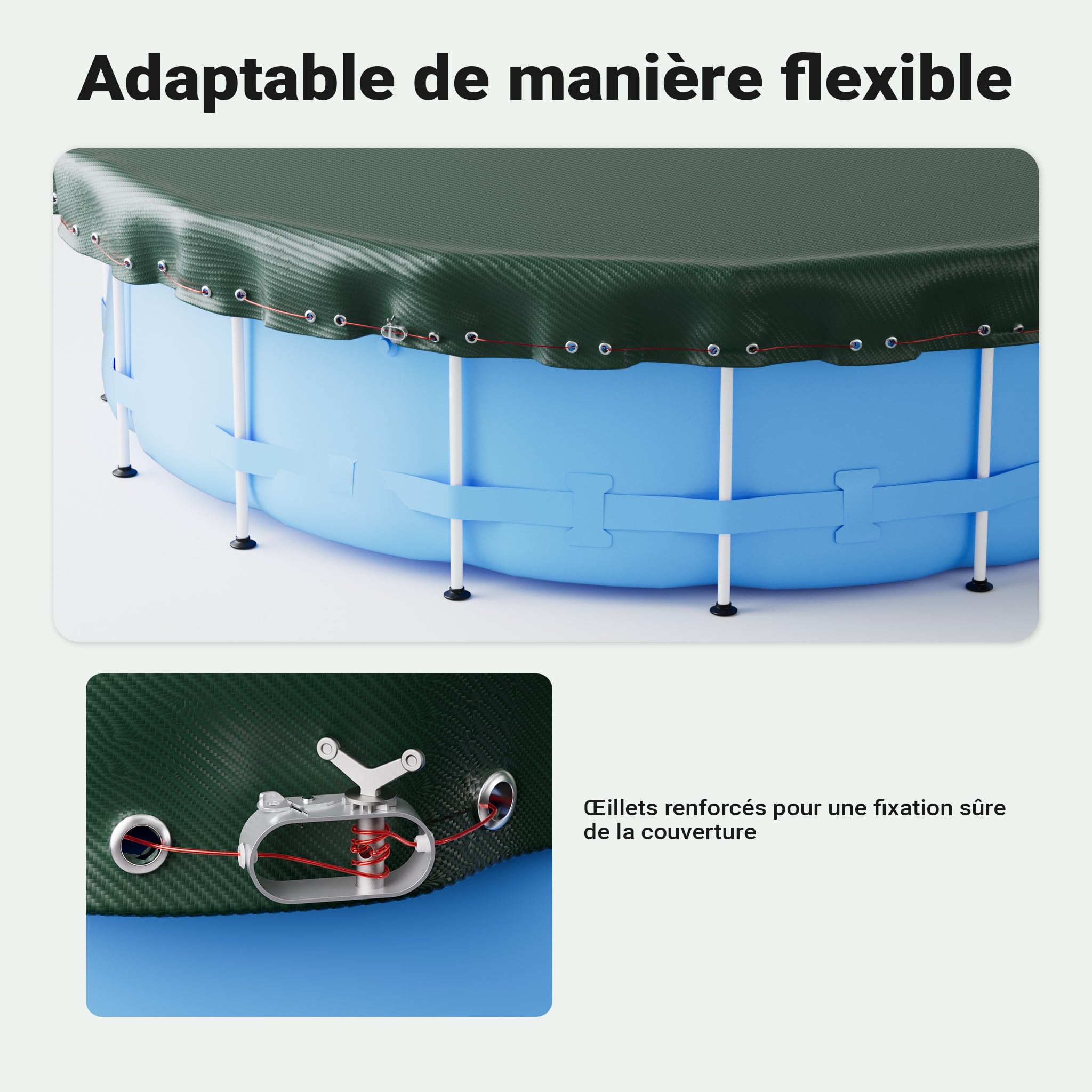Wiltec Bâche de Piscine Ronde, Ø 460 cm, Couverture de Piscine 2 en 1 en PE résistant aux UV, pour été et Hiver