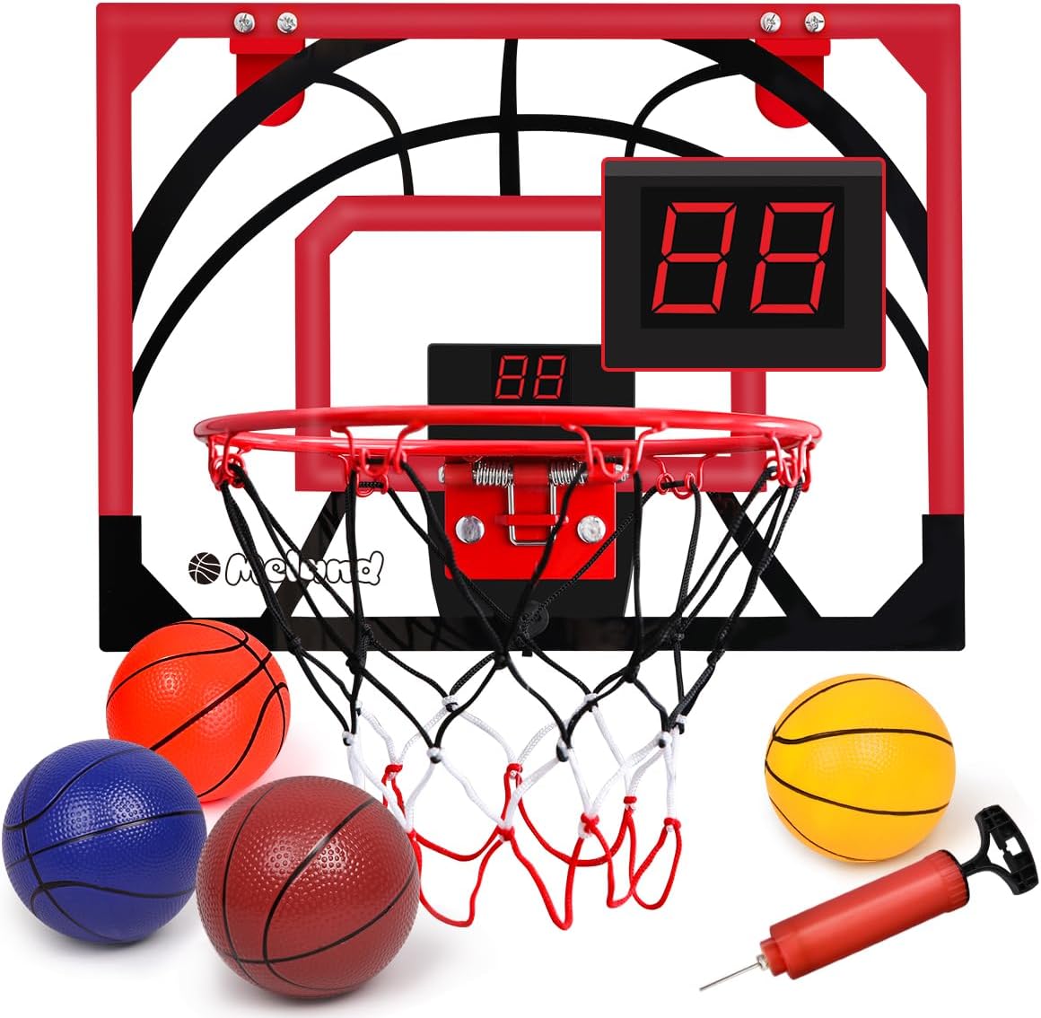 Meland Mini Basketball Hoop Indoor for Door with Electronic Scoreboard, 4 Balls & Air Pump, Gifts for 5,6,7,8,9,10,11,12 Year Old Boys Toys Teen Kids