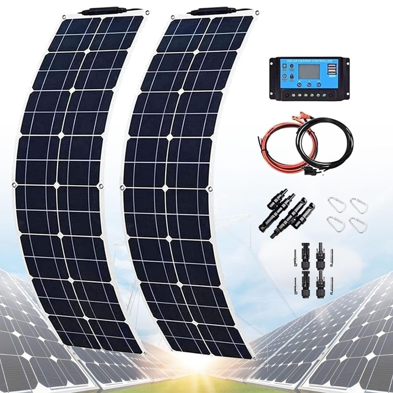 Pannelli Solari, Kit Di Pannelli Solari Monocristallini Da 200 W, 400 W E 800 W per La Casa, Pannello Solare Flessibile per Casa, Camper E Barca Fuori Rete,400W