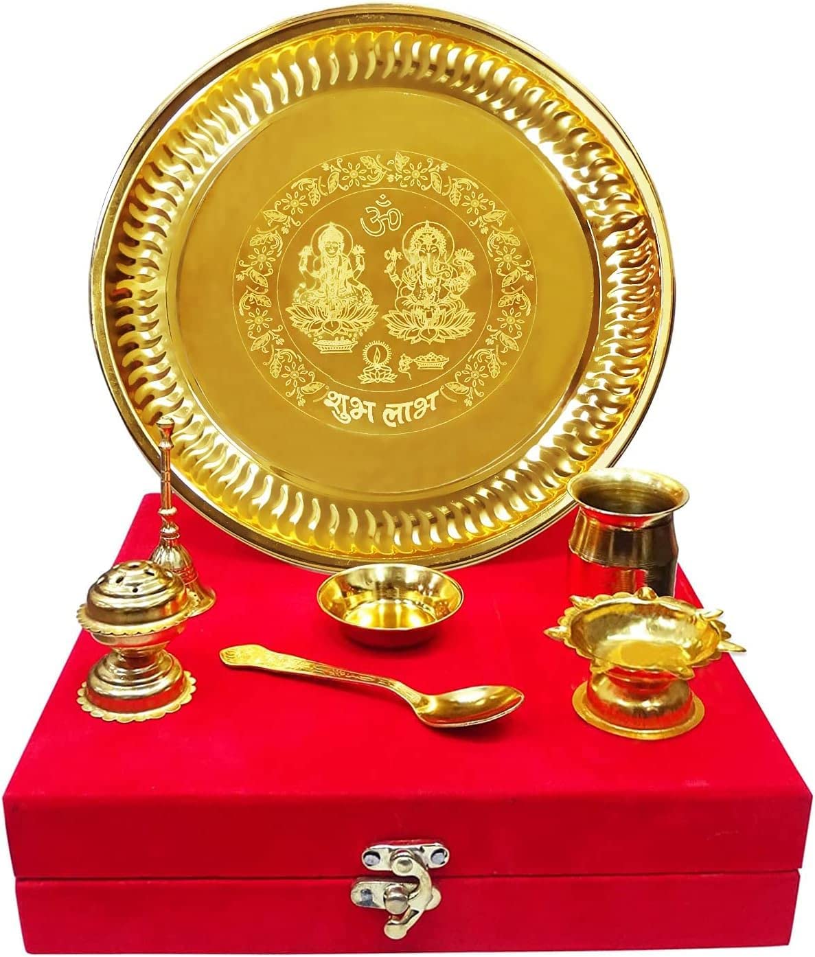 Hindu Pooja Thali Gold Plated Pooja Thali Set Traditional Hindu