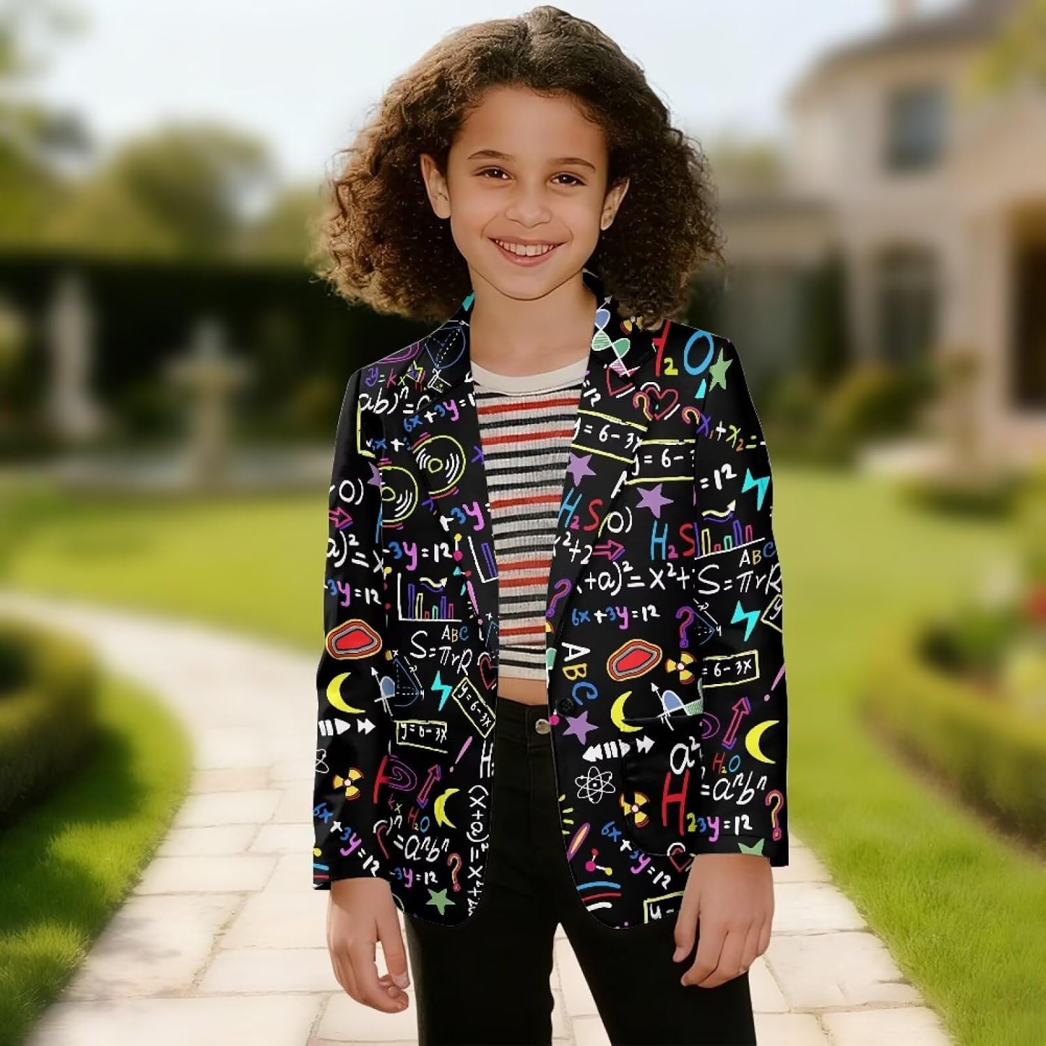 Biyejit Girls Blazer Jacket Long Sleeve Teen Notched Lapel Collar Suits with Pocket Open Front Casual Kids Blazers Suit