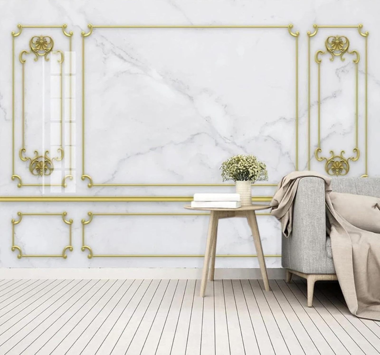 Xlming 250Cm×170Cm(B×H) Relief Gold Lattice Grey Faux Marble 3D Wallpaper Luxury Home Dining Decor Paste Sofa Living Room The Wall For Bedroom Mural-250Cm×170Cm