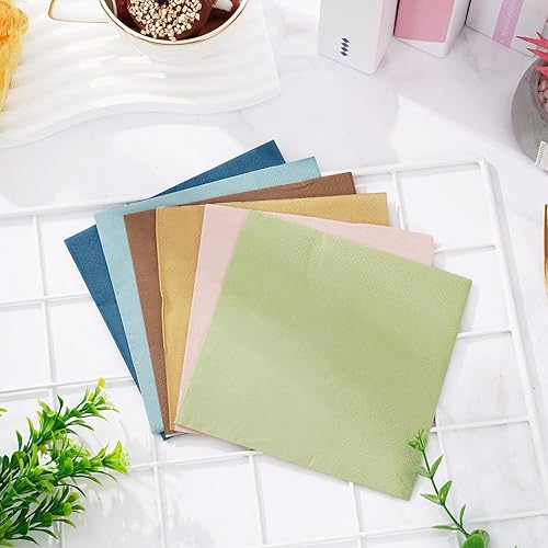 Miniatura 4 de Servilletas de cóctel multicolor, 120 unidades, color bohemio, servilletas de papel desechables de color neutro, 2 capas para recuerdos de fiesta,