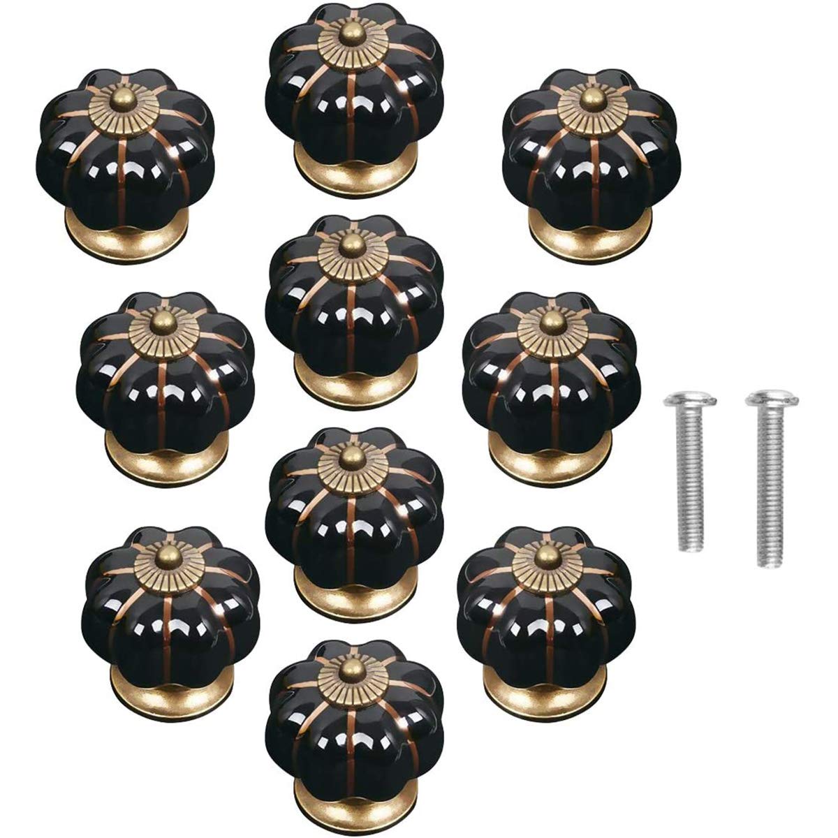 Pofet Black 10Pcs Ceramic Door Knobs Vintage Pumpkin Cabinet Drawer Pulls Cupboard Handles Furniture Home Decoratin
