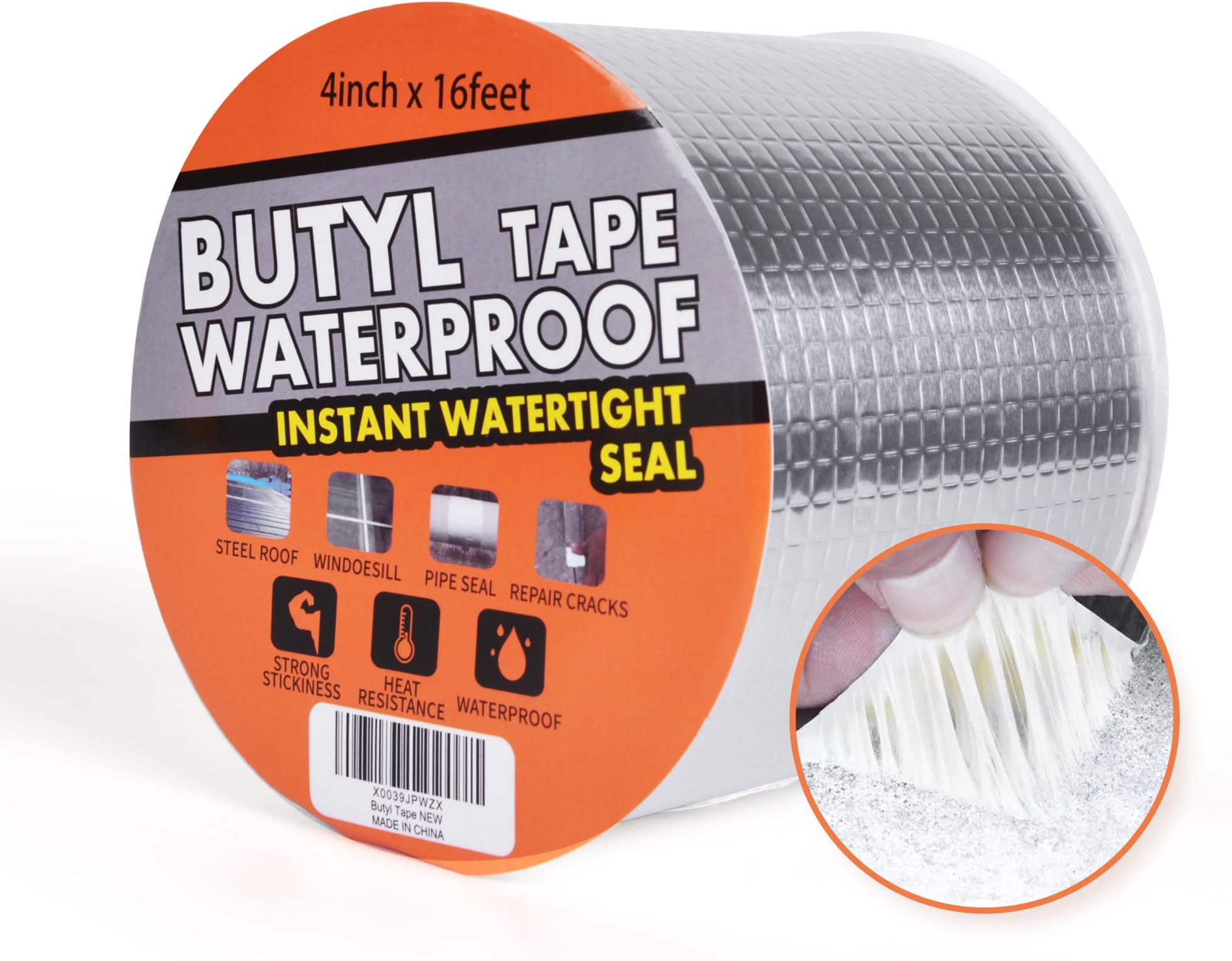 TAPEBEAR Butyl Tape Waterproof Sealing Tape Aluminum Foil Tape, for RV Repair, Window, Silicone, Glass & EDPM Roof Leak Patching, Boat and Pipe Sealing, Silver, 4inch x16feet
