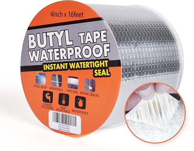 TAPEBEAR Butyl Tape for Roof and Leak Repair, Waterproof Sealing Tape Silver Aluminum Tape, for RV Repair, Window, Glass, Silicone & EDPM Patching, Duct Pipe Sealing, Outdoor Use, 4inch x16feet