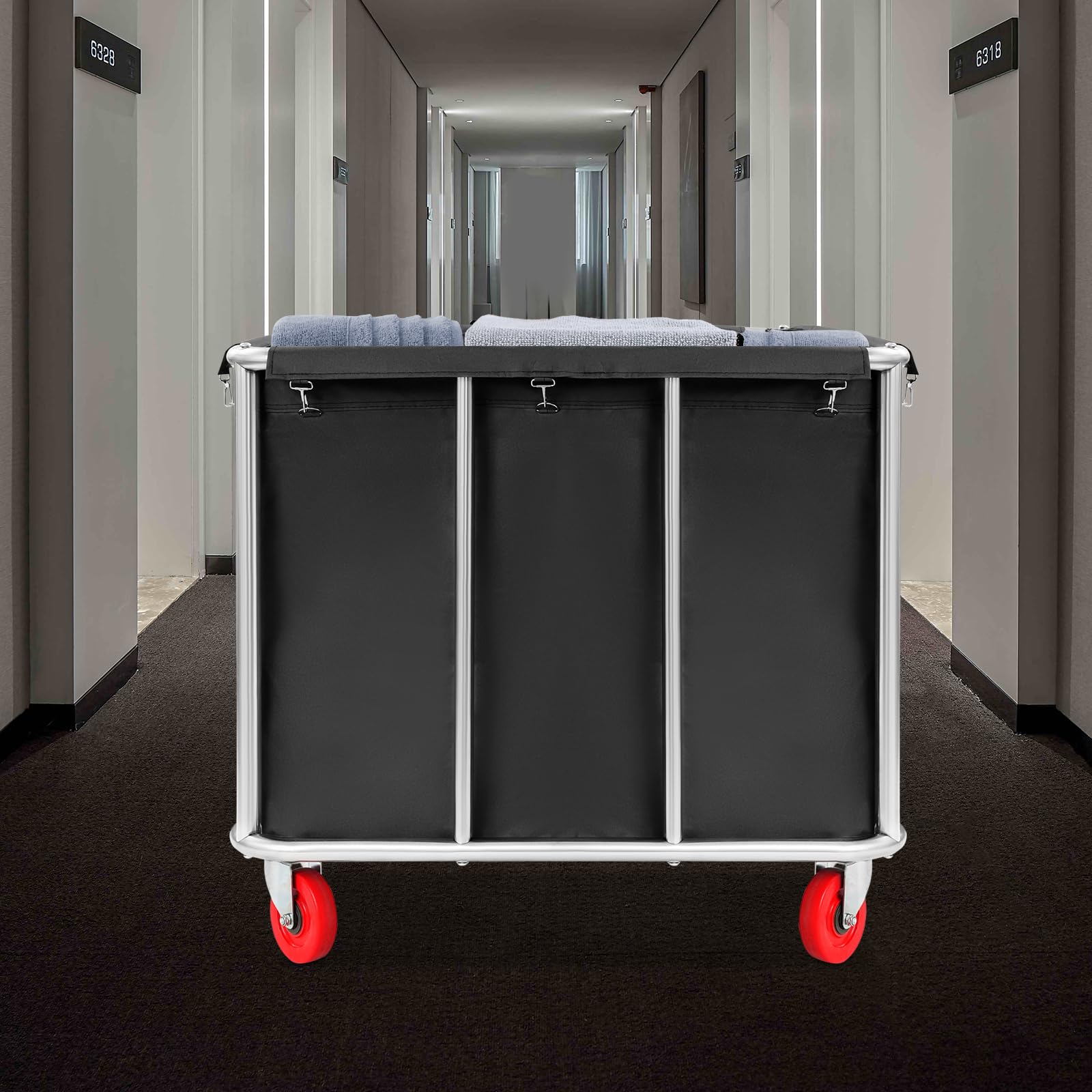 Carrello portabiancheria in acciaio inox, con ruote, pieghevole, portata fino a 200 kg, 90 x 65 x 80 cm (nero)