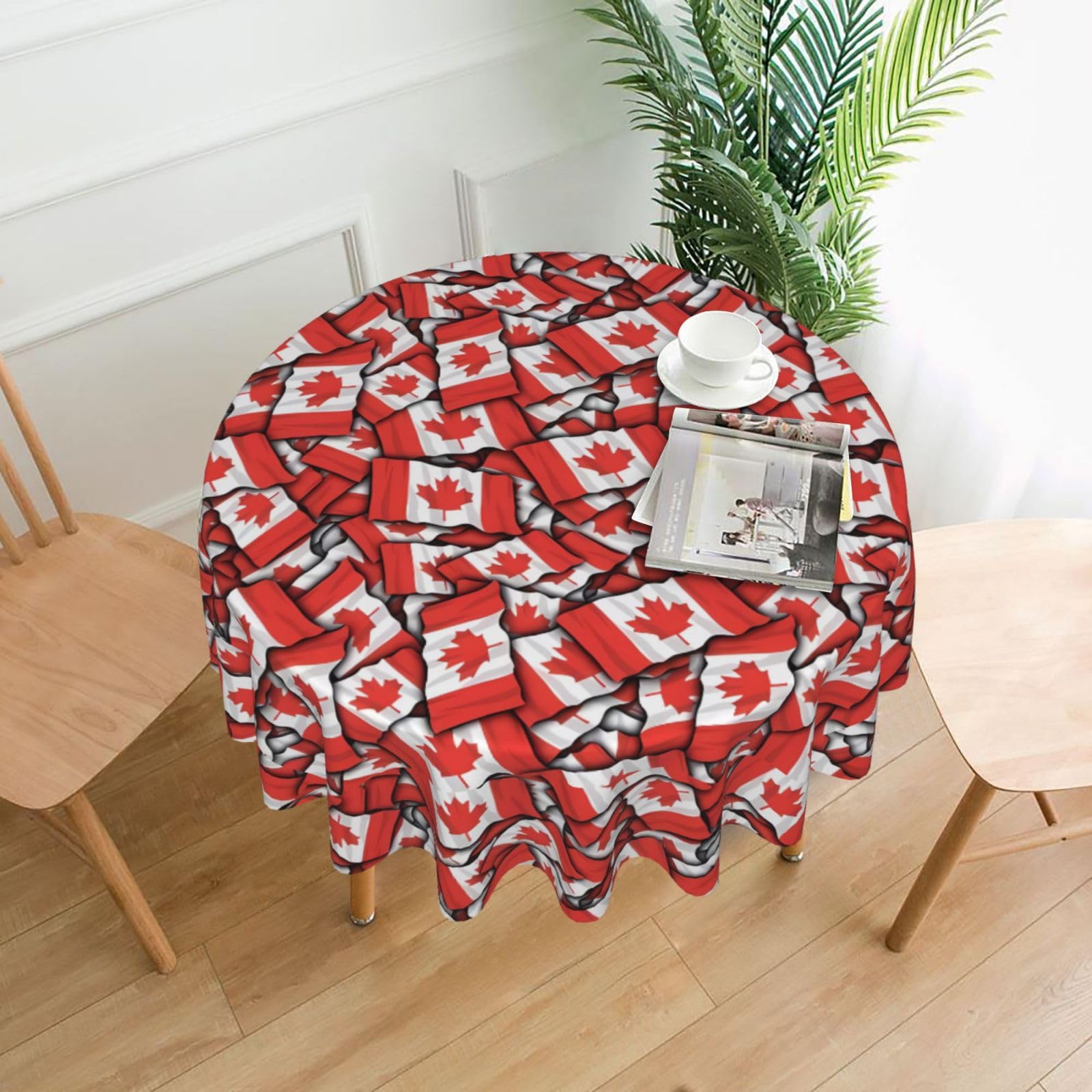HJFCZH Canadian flag Prints Round Decorative Tablecloth 60in - High-Grade Polyester Throw for Dinners, Weddings & Everyday Use