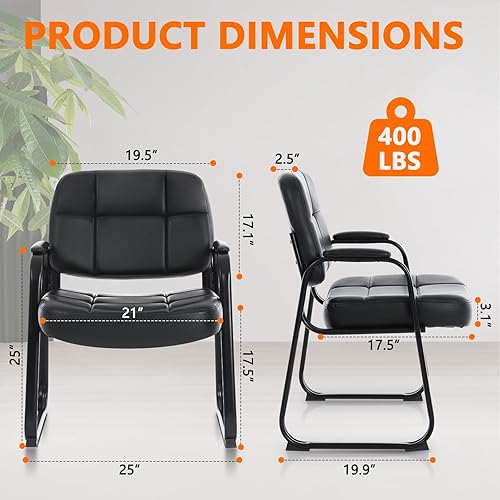 Miniatura 3 de CLATINA Silla de invitados grande y alta, cómodas sillas de recepción con reposabrazos acolchado de cuero regenerado y base de trineo para oficina,