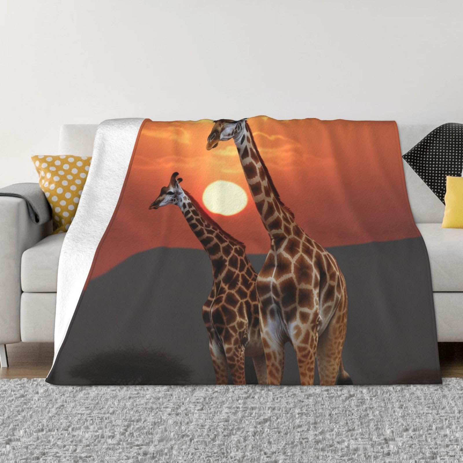 Couverture en flanelle douce motif girafe au fini microfibre premium