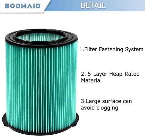 Miniatura 4 de Paquete de 2 filtros de cartucho de polvo HEPA de 5 capas VF6000 72947 para aspiradoras RIDGID de 5 a 20 galones y 2 bolsas de filtro VF3502 para