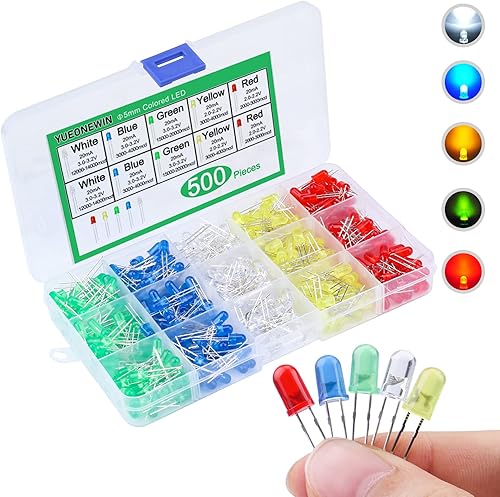 YUEONEWIN Juego surtido de 500 diodos LED de 0.118 pulgadas (0.118 in), circuito de diodos emisores de luz LED difusos, juego surtido para Arduino,