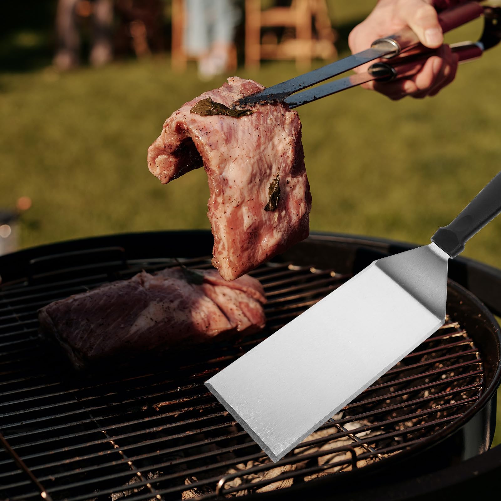 Housoutil Spatule Cuisine 3 Pièces en Acier Inoxydable Manche Plastique Antidérapant Large Spatule et Couteau à Pâte Ustensile pour Cuisson pour Barbecue et Crêpes