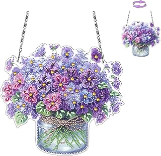 Apomelo Diamond Art Kit for Adults Violet Flower, Special Shaped Hanging Diamond Art Kit Double-Sided Pattern Diamond Art Pendant Kit for Home Wall Decor