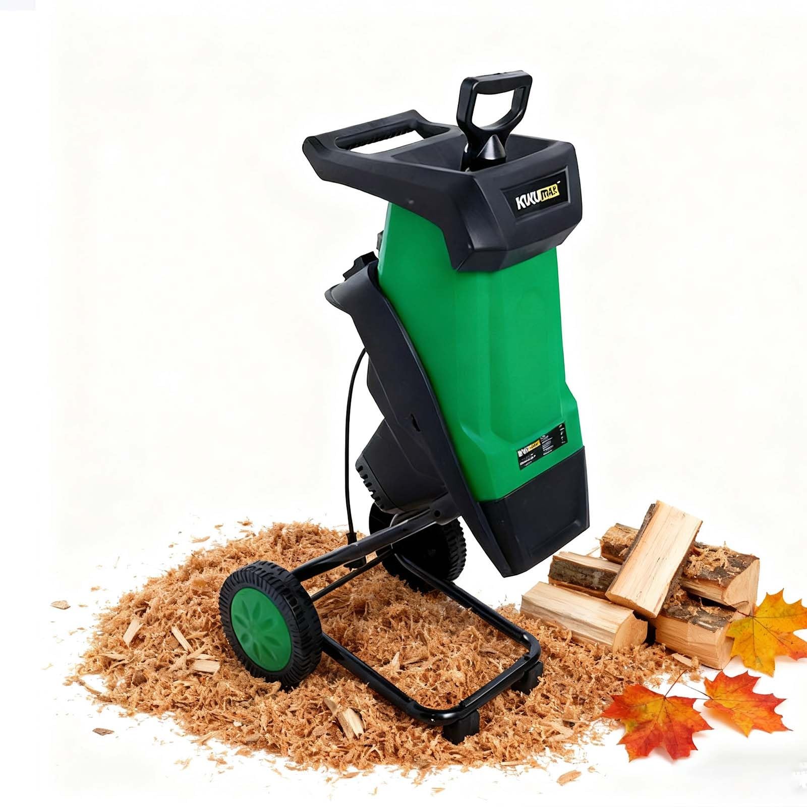 Trituradora Eléctrica 2400W Para Jardín Con Bolsa De 50L, Ruedas Y Motor 4500RPM, Biotrituradora Silenciosa De 40mm Ideal Para Compostar Ramas, Hojas Y Residuos De Poda En Casa