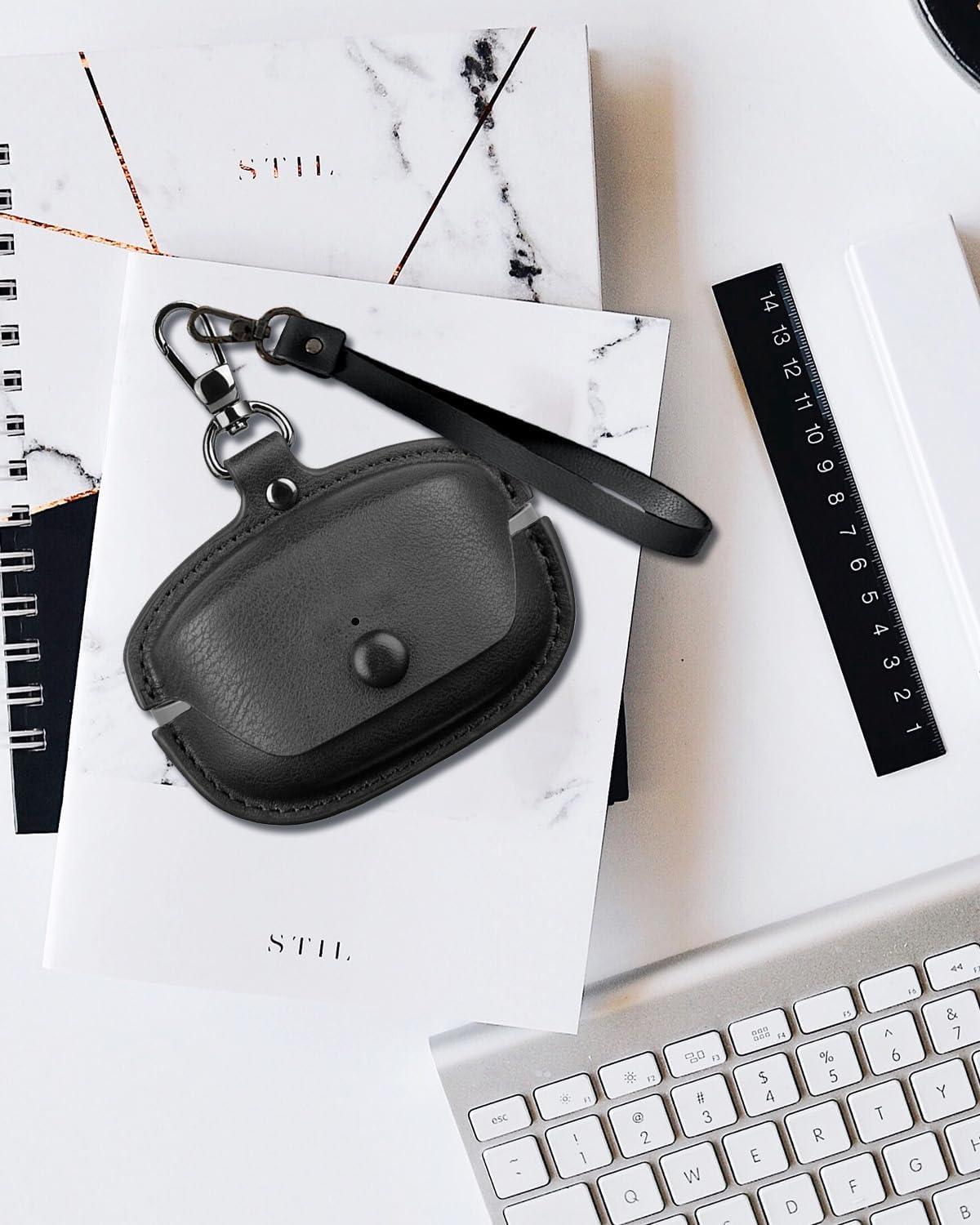 for Technics EAH-AZ100 Case Leather, Personalized Leather Vintage Case,Shockproof Portable with Keychain&Cleaner Kit,Charging Case Cover for Technics EAH-AZ100(Black) - Image 7