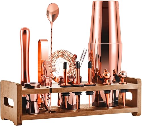 SOING Mixology - Kit de camarero de 24 piezas, juego perfecto para mezclar bebidas, herramientas de barra de acero inoxidable con soporte, bolsa de
