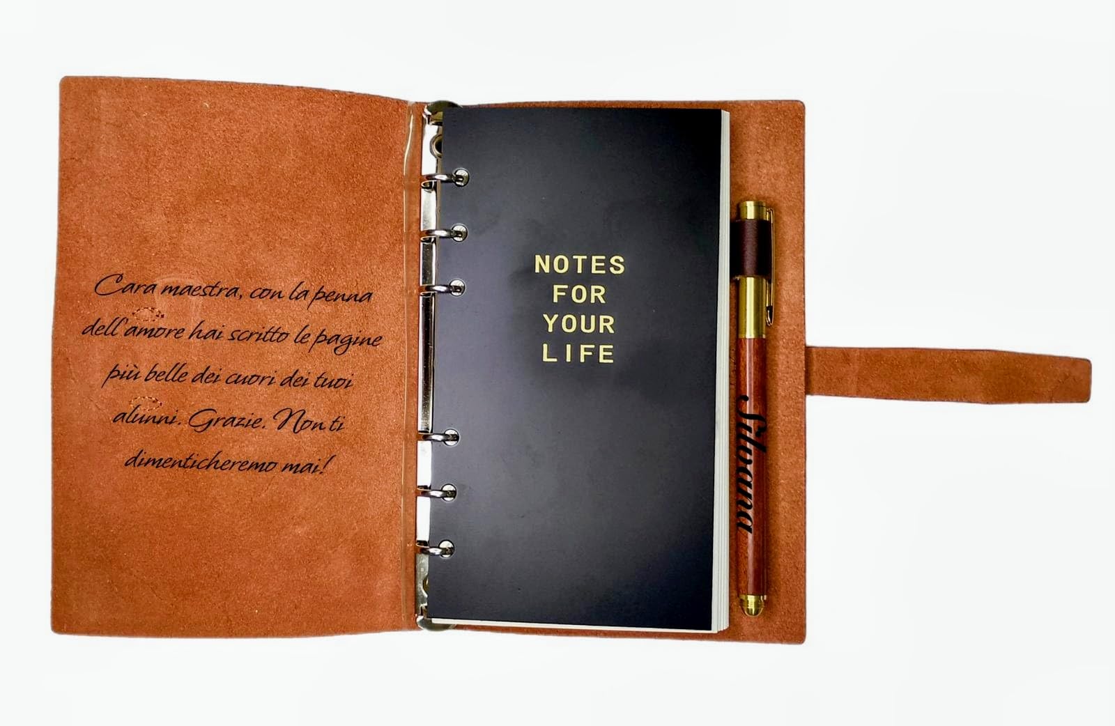 EMB Originals Diario/Agenda in vera pelle con penna in legno personalizzata (logo/disegno/testo), Regalo/ringraziamento per insegnanti, mamma, papà, colleghi, aziende, clienti... Made in Italy