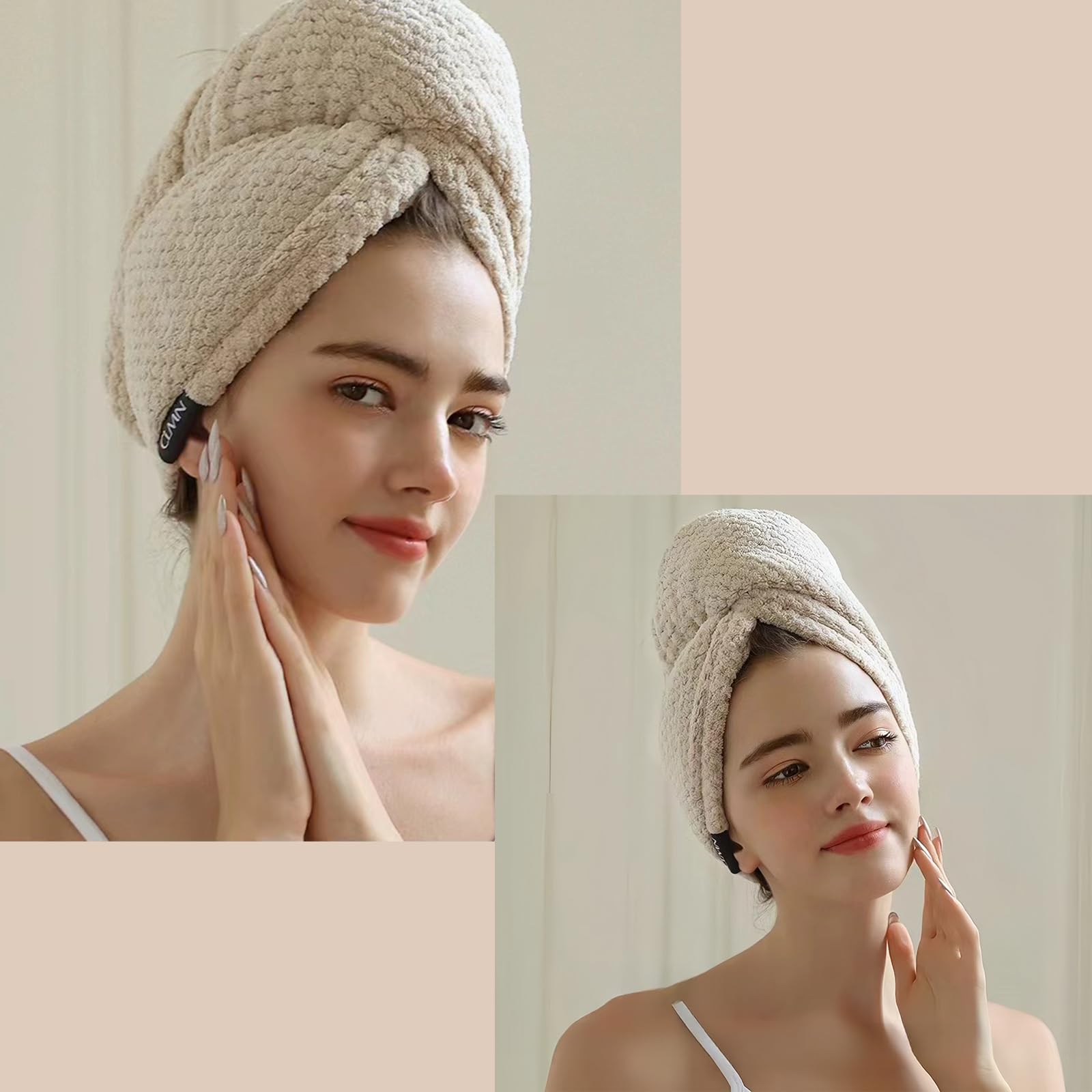 Toalla de Pelo de Microfibra Grande con Banda Elástica, Turbante Absorbente de Secado Rápido