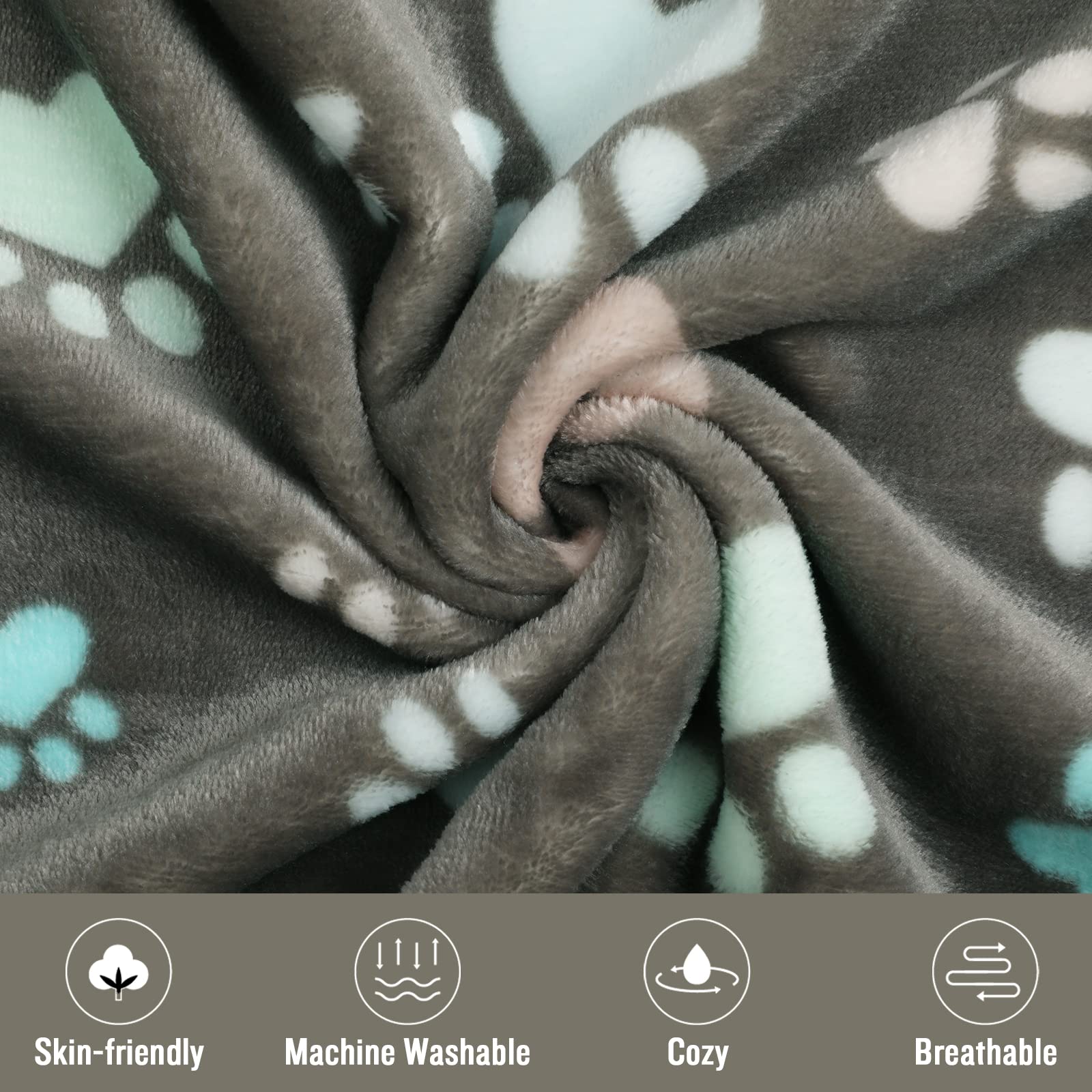 luciphia 3 Pezzi Coperta per Cane/Gatto Lavabile Soffice Durevole, Morbida e Calda Flanella Grigio Zampe di Cuore Small (60 * 40cm)