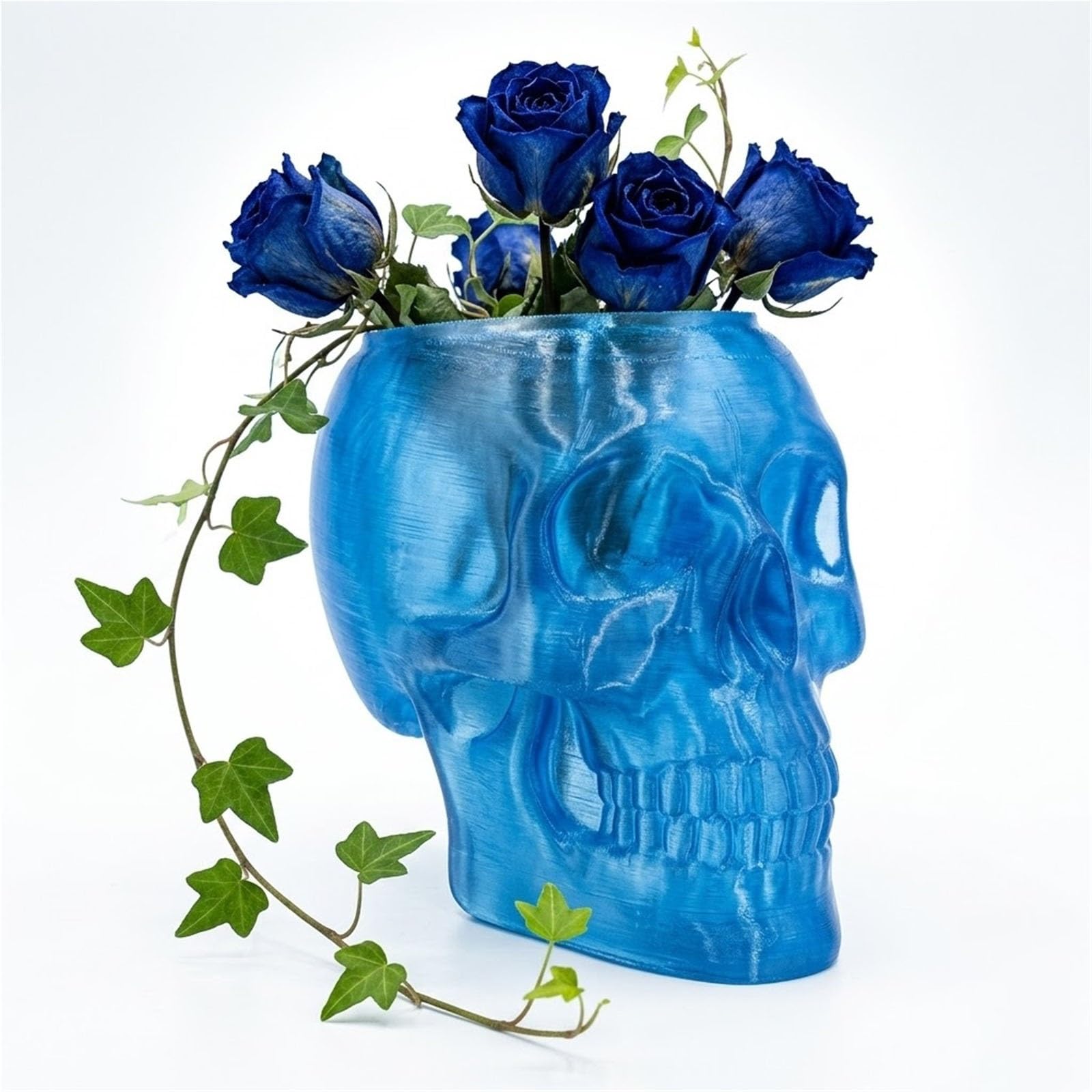 Thuchenyuc Blue Gothic Skull Wall Vase, Translucent Skeleton Head Flower Pot Planter