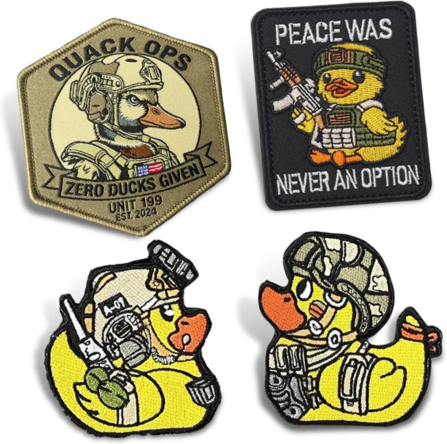 4 Pack Meme Duck Embroidered Patch Funny Hook and Loop Badge for Backpack