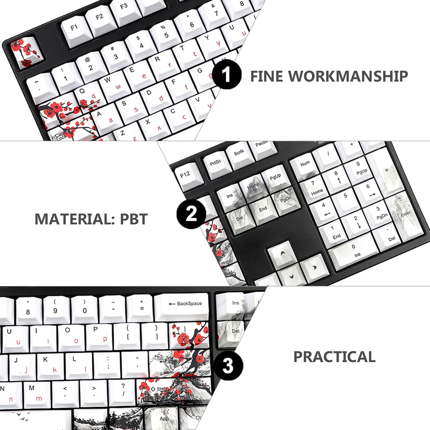 128pbt Keycaps Set for Mechanical Keyboard, 128-key Replacement Keycap with Dye-sub Sublimation, Compatible with Wired Gaming PC Keyboards, Cherry Profile