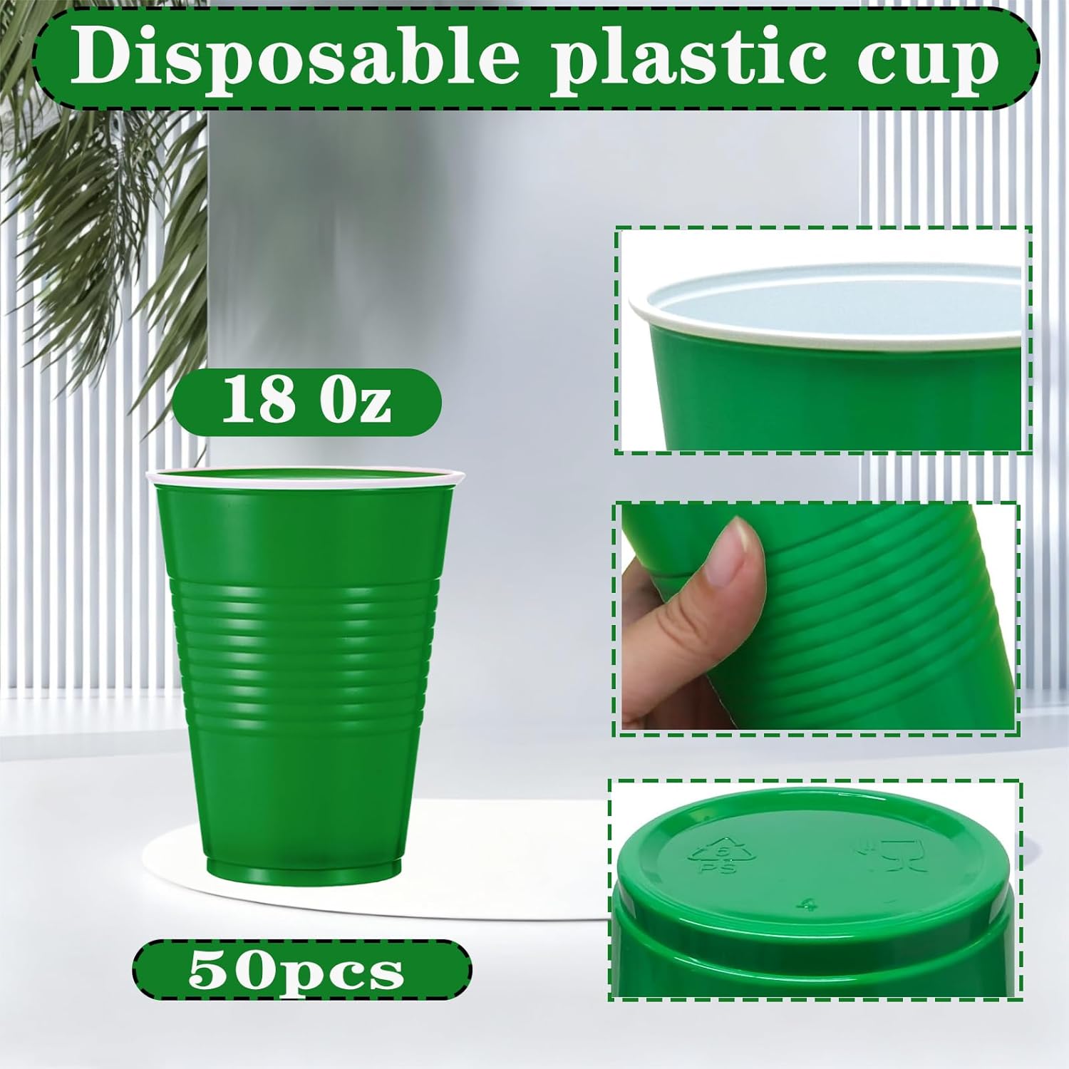 50 Pcs 18 oz Plastic Disposable Cups Plastic Drinking Cups for Wedding Birthday Graduation Party Valentine Christmas Picnics Barbecues Supplies (Green) - Image 3